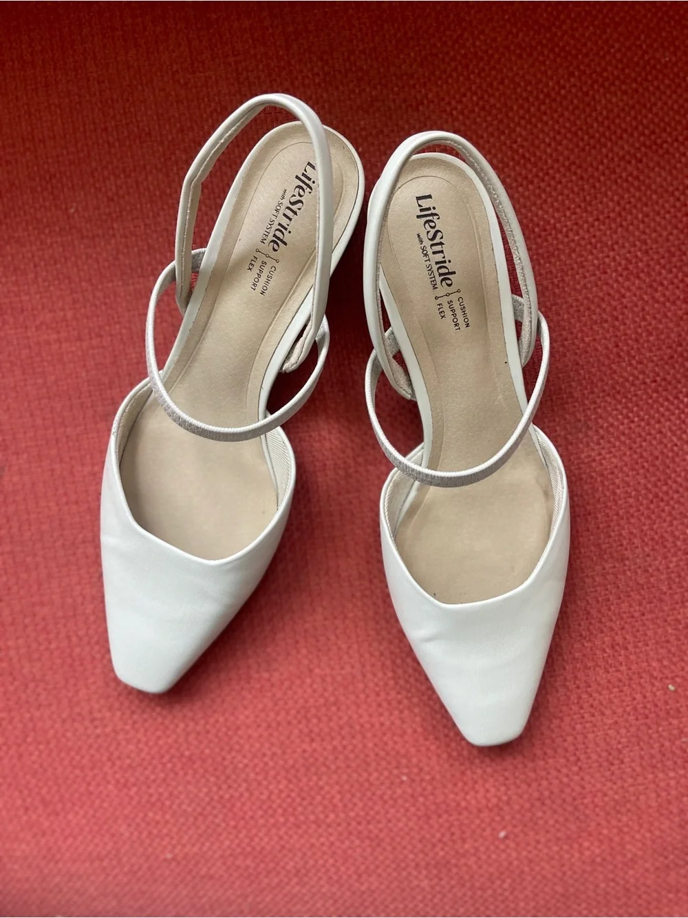 Life Stride Cream Pointed-Toe Slingback Heels